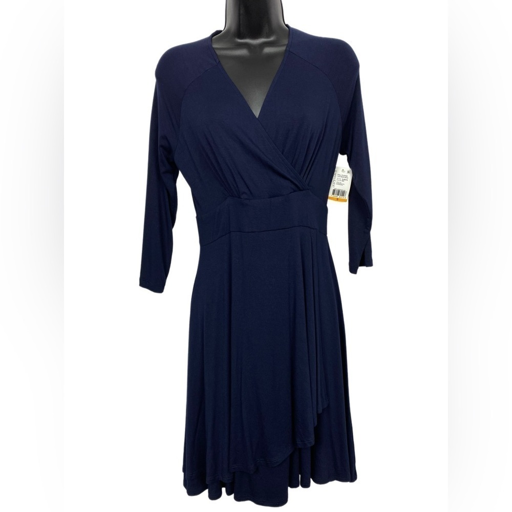 Karen Kane Women’s Faux Wrap Style Drape Front Dress Navy Size Small